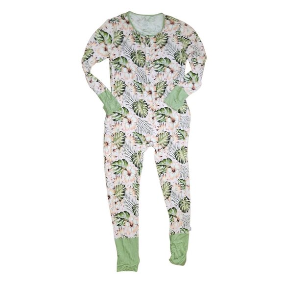 Simple Seed Jumpsuit Adult Plus Size 4XL Green Pink Floral Footie Bamboo Soft - Picture 2 of 6